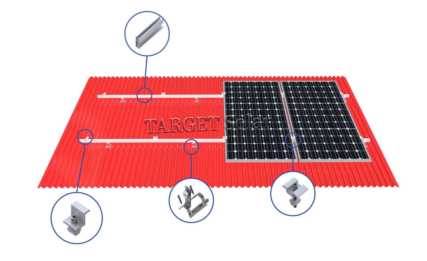 Solar roof installation system, solar panel installation, aluminum rail