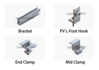 TARGET Solar Solar metal roof installation system, photovoltaic roof installation system, solar panel installation bracket, metal roof with L legs